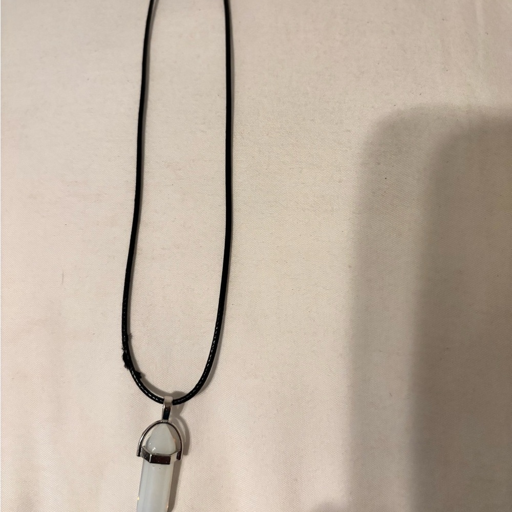 Black Cord Necklace with White Pendant